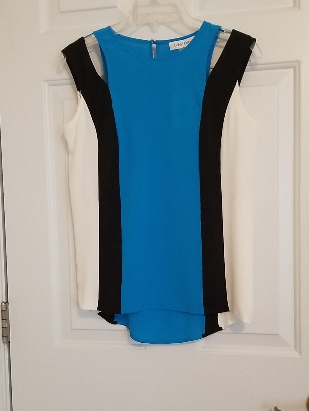 Calvin Klein Blue, Black & White Colorblock Sleeveless Top